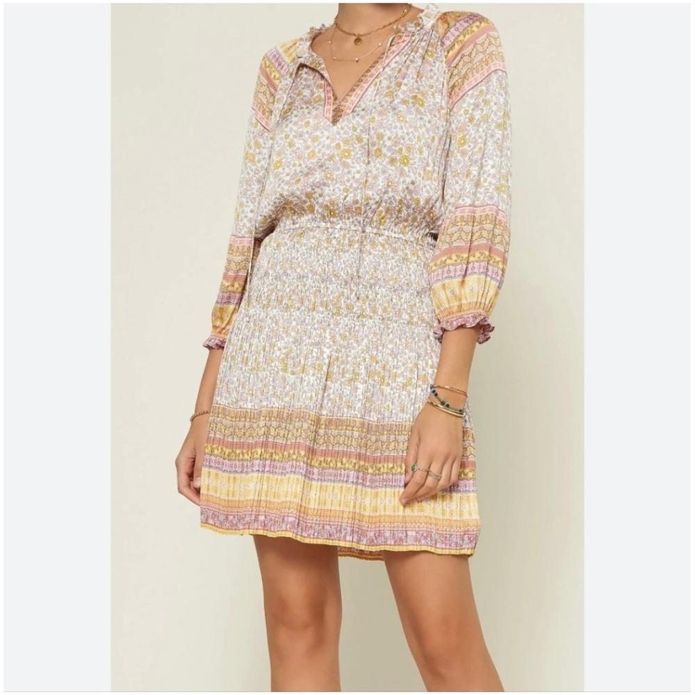 Anthropologie Current Air Floral Smocked Mini Dress XS Boho Cottagecore Peasant